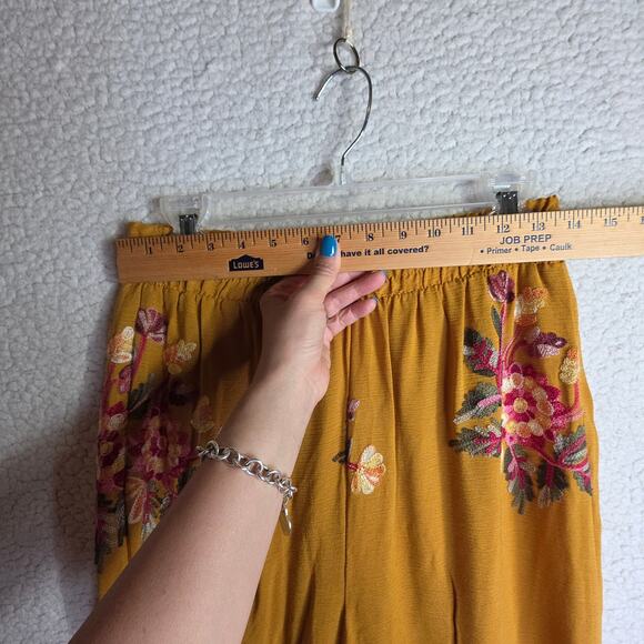 Mustard Yellow Wide Boho SzM, Runs Sm! Pls See Pics Embroidered 3D allover pants - Picture 3 of 16